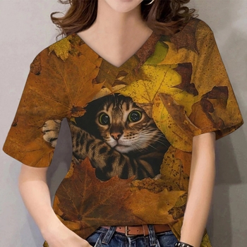 Трансгранични 3D принтирани тениски за жени, ежедневно облекло, щампи с котенца и други