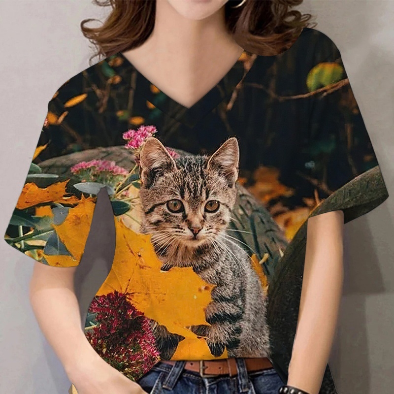 Трансгранични 3D принтирани тениски за жени, ежедневно облекло, щампи с котенца и други