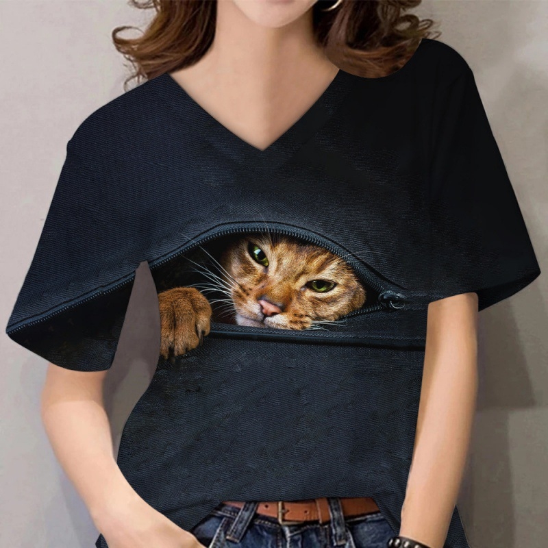 Трансгранични 3D принтирани тениски за жени, ежедневно облекло, щампи с котенца и други