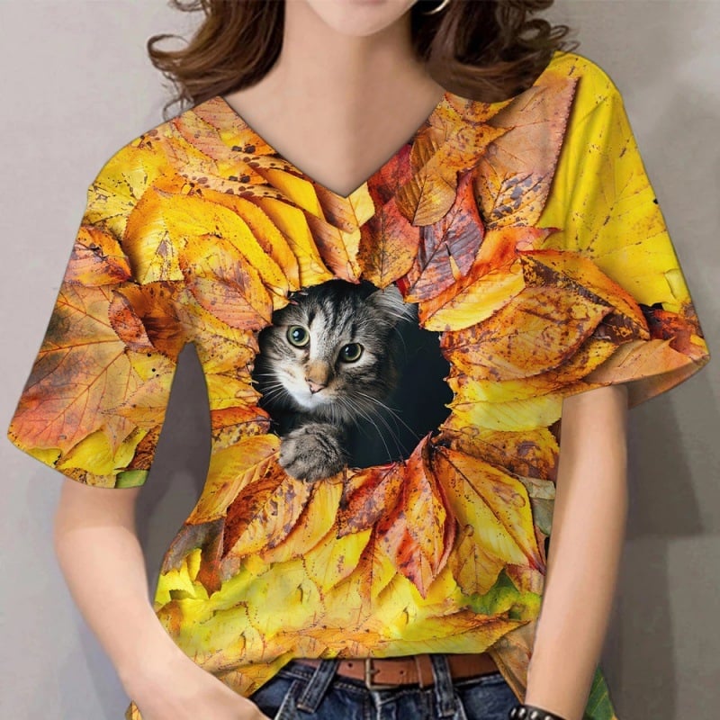 Трансгранични 3D принтирани тениски за жени, ежедневно облекло, щампи с котенца и други