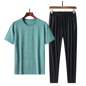 Σετ δύο τεμαχίων με κοντό μανίκι από μετάξι Ice Silk, μεγάλο μέγεθος, extra large, plus weight, μπλουζάκι παραλλαγής και παντελόνι υψηλής ελαστικότητας, σχέδιο που στεγνώνει γρήγορα, λεπτό μοντέλο