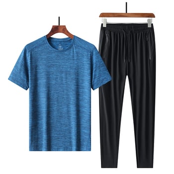 Σετ δύο τεμαχίων με κοντό μανίκι από μετάξι Ice Silk, μεγάλο μέγεθος, extra large, plus weight, μπλουζάκι παραλλαγής και παντελόνι υψηλής ελαστικότητας, σχέδιο που στεγνώνει γρήγορα, λεπτό μοντέλο