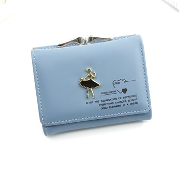 Дамски портфейл с три сгъвания в корейски стил, креативен метален портфейл за балерини, държач за студентски карти с многослоен слот