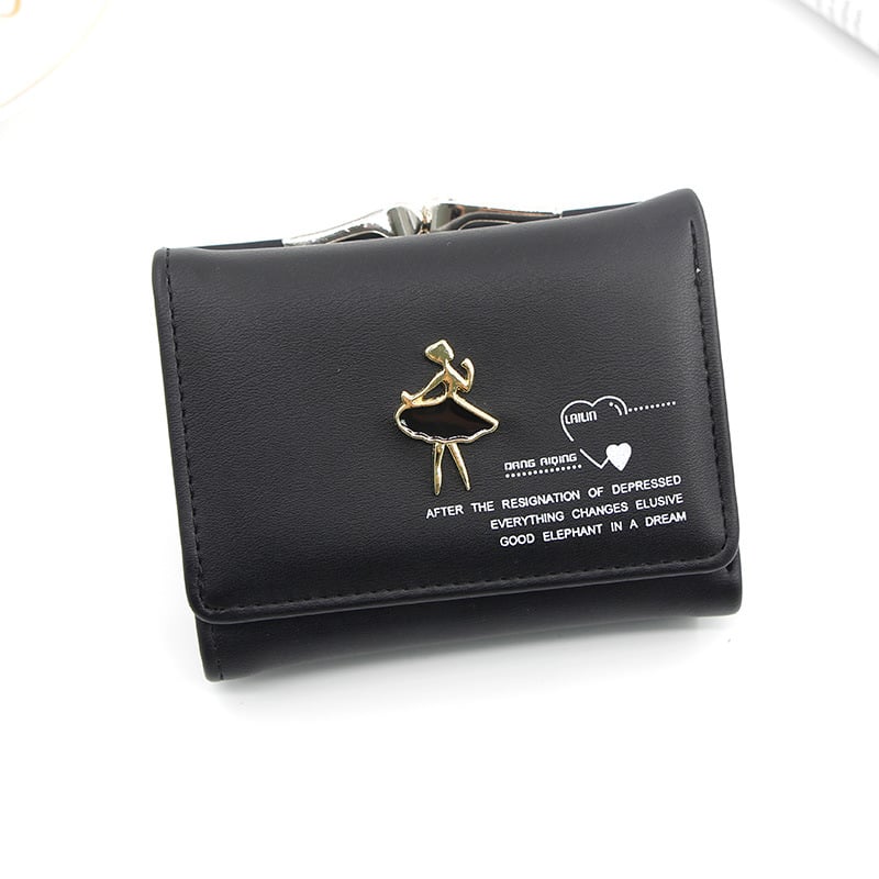 Дамски портфейл с три сгъвания в корейски стил, креативен метален портфейл за балерини, държач за студентски карти с многослоен слот