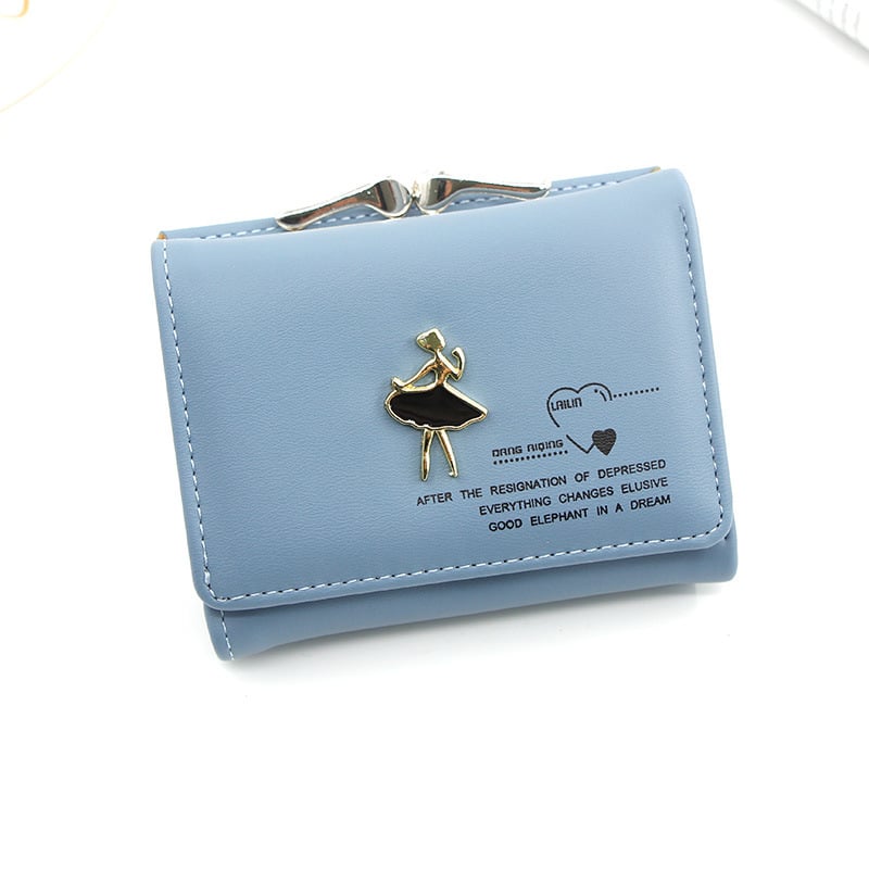 Дамски портфейл с три сгъвания в корейски стил, креативен метален портфейл за балерини, държач за студентски карти с многослоен слот