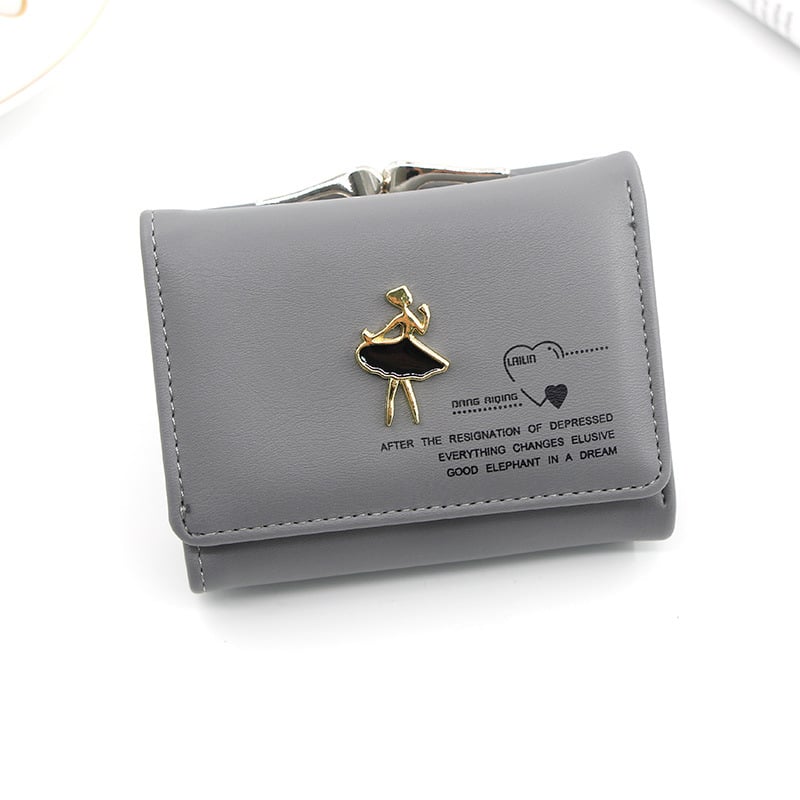 Дамски портфейл с три сгъвания в корейски стил, креативен метален портфейл за балерини, държач за студентски карти с многослоен слот