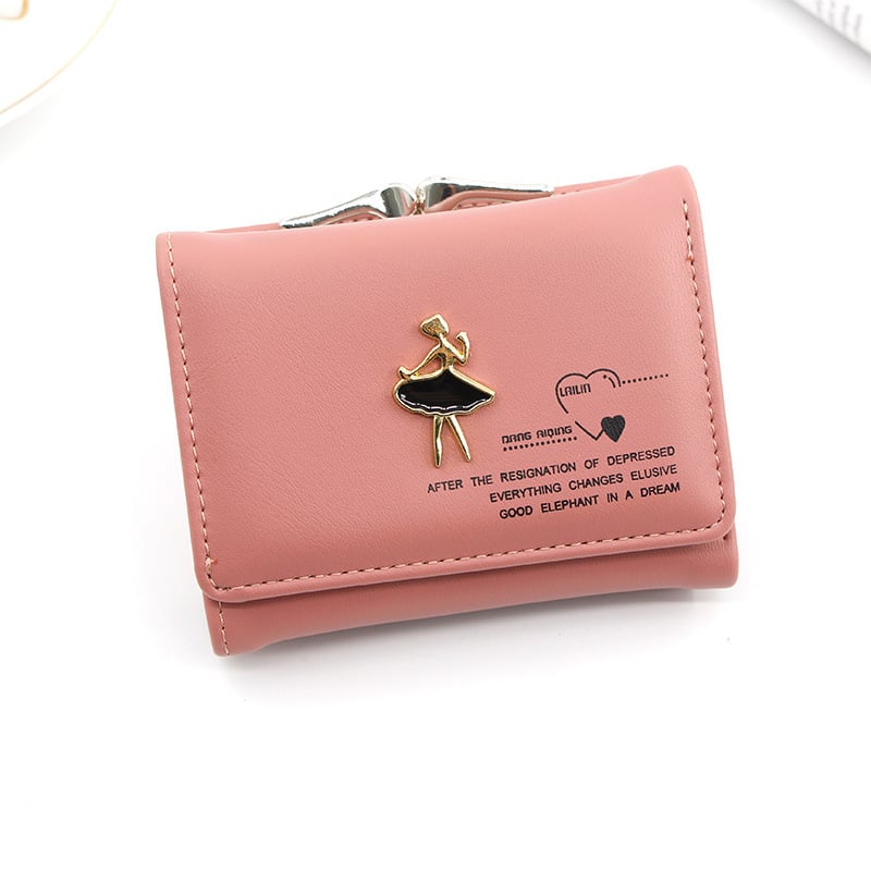 Дамски портфейл с три сгъвания в корейски стил, креативен метален портфейл за балерини, държач за студентски карти с многослоен слот