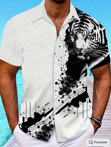 Лятна европейска и американска нова горещо продавана мъжка ежедневна риза с къс ръкав с 3D принт и градиент за 2025 г.