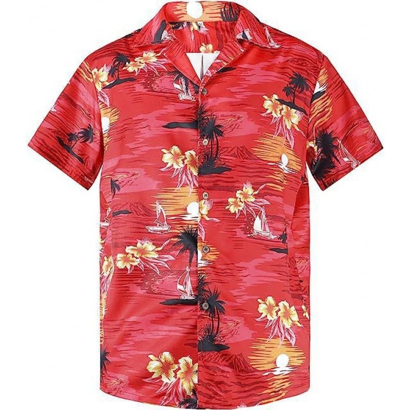 Трансгранична мъжка ежедневна свободна риза европейски размер Хавайски плаж 3D дигитален печат плаж