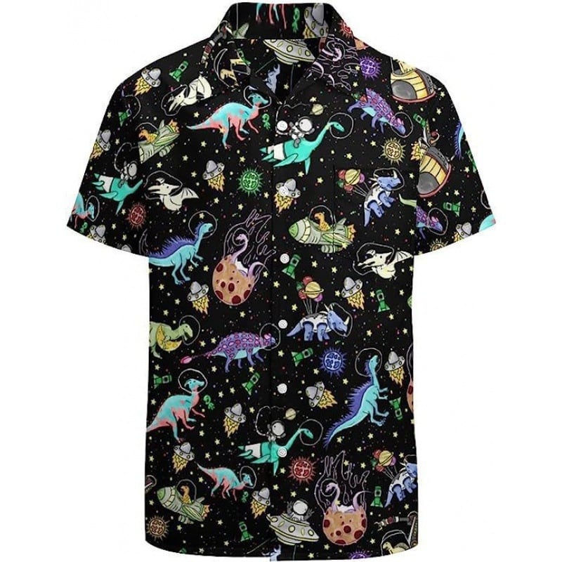 Трансгранична мъжка ежедневна свободна риза европейски размер Хавайски плаж 3D дигитален печат плаж