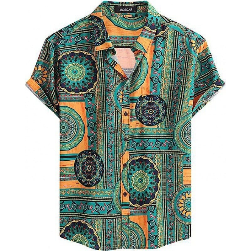 Трансгранична мъжка ежедневна свободна риза европейски размер Хавайски плаж 3D дигитален печат плаж
