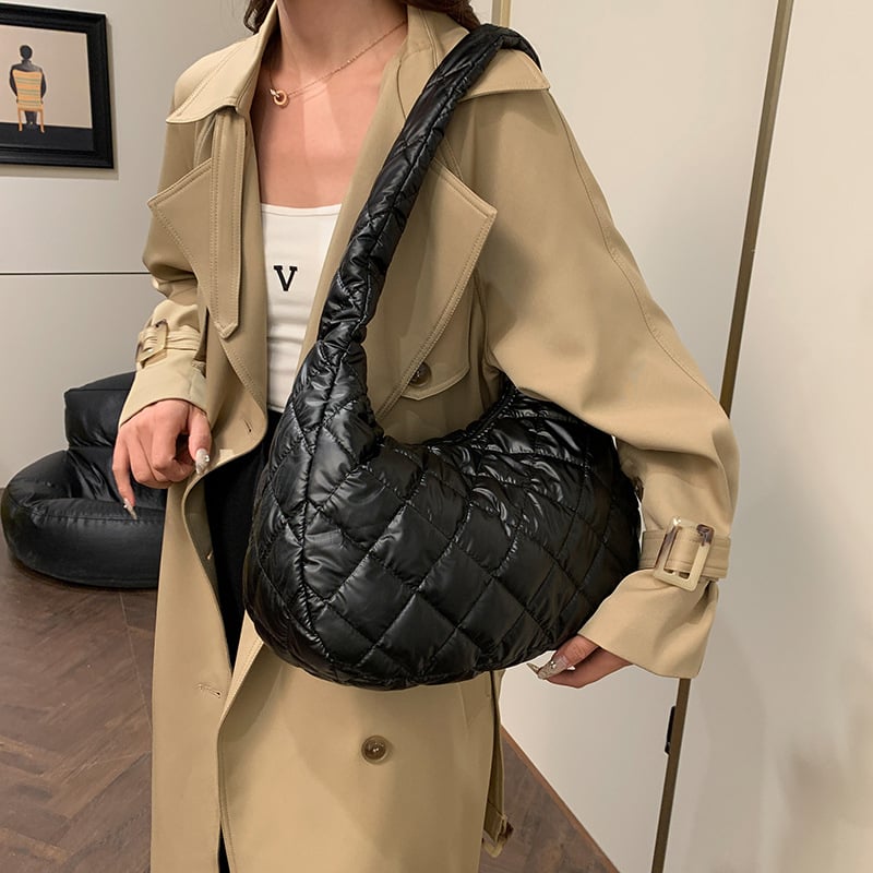 Τσάντα ώμου μεγάλης χωρητικότητας με μοτίβο διαμαντιών, νέο στυλ 2024, απλή και υψηλής ποιότητας, niche design, καθημερινή τσάντα ώμου.