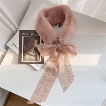 Naiste sügis-talvine plüüsist pitssall, kunstküüliku karusnahast paela ja pika paelaga, Korea stiilis