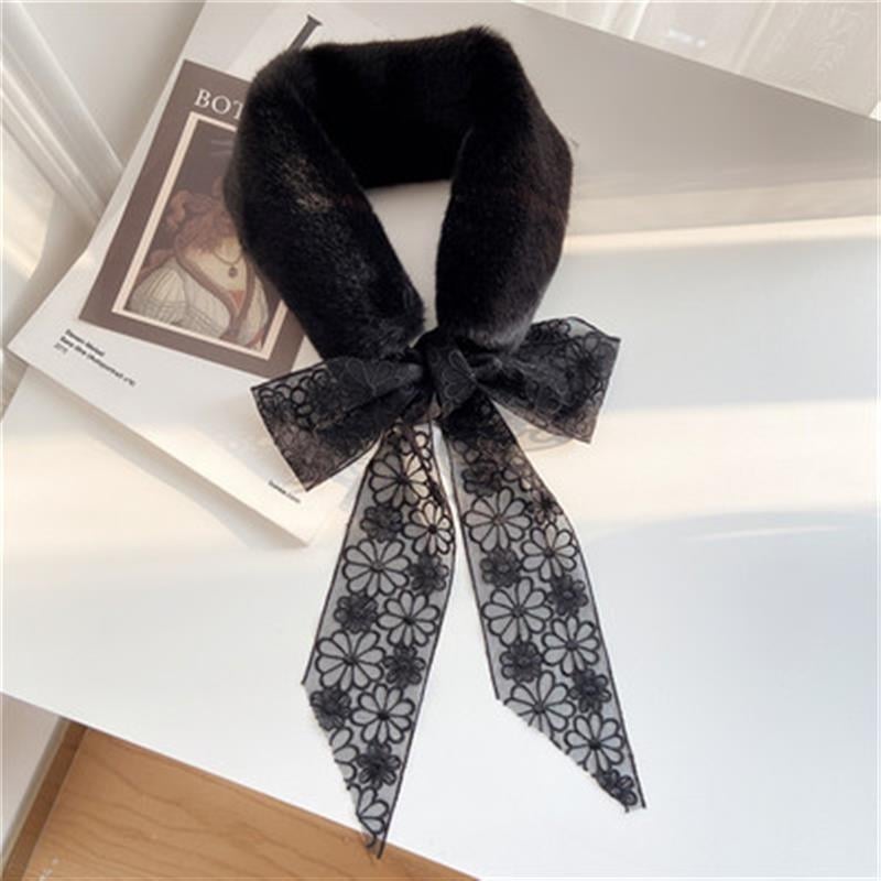 Naiste sügis-talvine plüüsist pitssall, kunstküüliku karusnahast paela ja pika paelaga, Korea stiilis