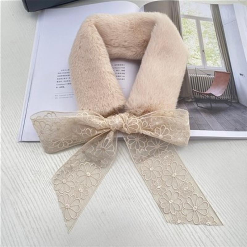 Naiste sügis-talvine plüüsist pitssall, kunstküüliku karusnahast paela ja pika paelaga, Korea stiilis