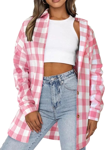 Klasikiniai languoti medvilniniai marškiniai, laisvalaikio, ilgomis rankovėmis, lengvas švarkas su apykakle ir sagomis, marškiniai moterims