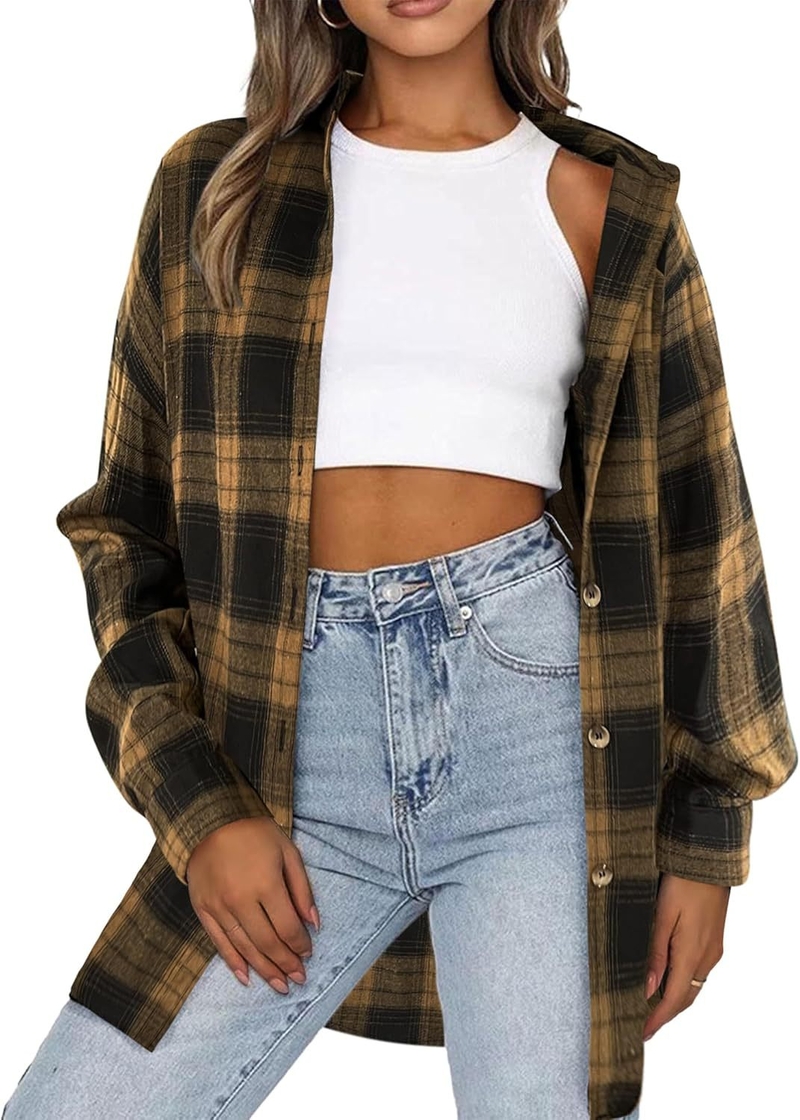 Klasikiniai languoti medvilniniai marškiniai, laisvalaikio, ilgomis rankovėmis, lengvas švarkas su apykakle ir sagomis, marškiniai moterims