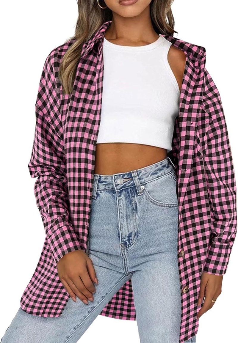 Klasikiniai languoti medvilniniai marškiniai, laisvalaikio, ilgomis rankovėmis, lengvas švarkas su apykakle ir sagomis, marškiniai moterims