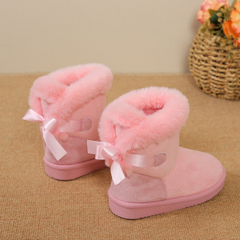 Момичешки обувки до глезена от набук с пухкав кант и декорация с панделка, за възраст 1–12 години