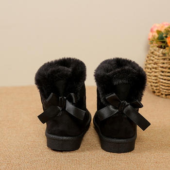 Момичешки обувки до глезена от набук с пухкав кант и декорация с панделка, за възраст 1–12 години