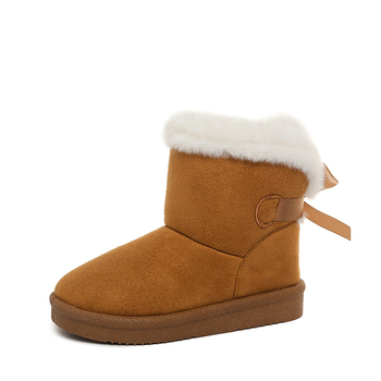 Момичешки обувки до глезена от набук с пухкав кант и декорация с панделка, за възраст 1–12 години