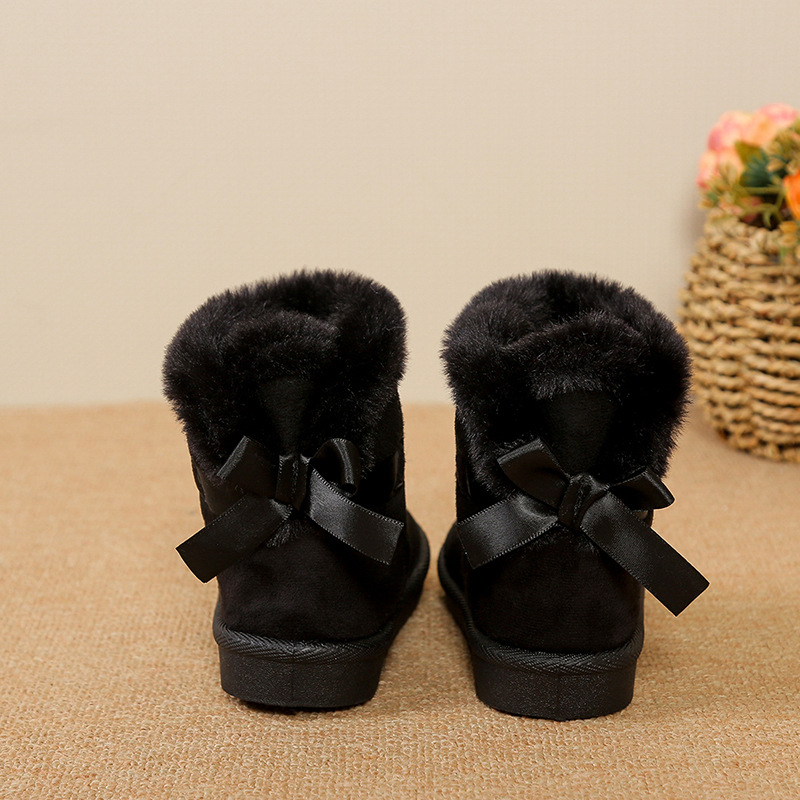 Момичешки обувки до глезена от набук с пухкав кант и декорация с панделка, за възраст 1–12 години