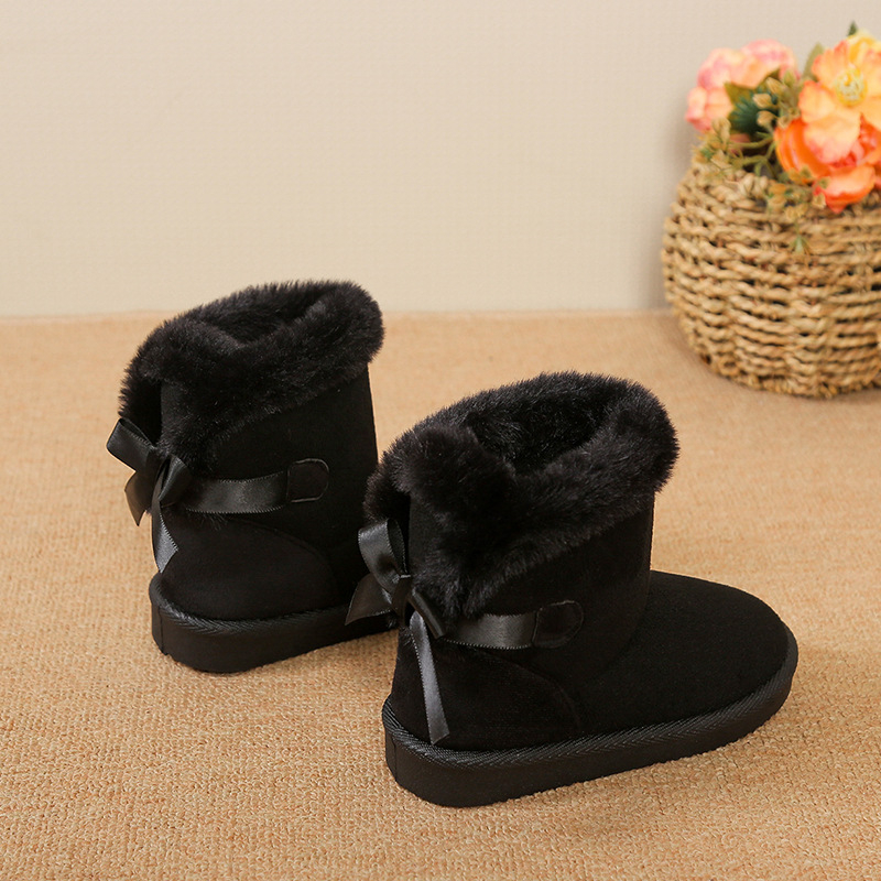 Момичешки обувки до глезена от набук с пухкав кант и декорация с панделка, за възраст 1–12 години