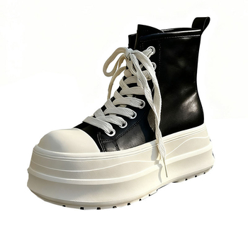 Дамски хай-топ кецове с дебела подметка, PU горнище, гумена подметка, кръстосано закопчаване, кръгъл нос, есен 2025