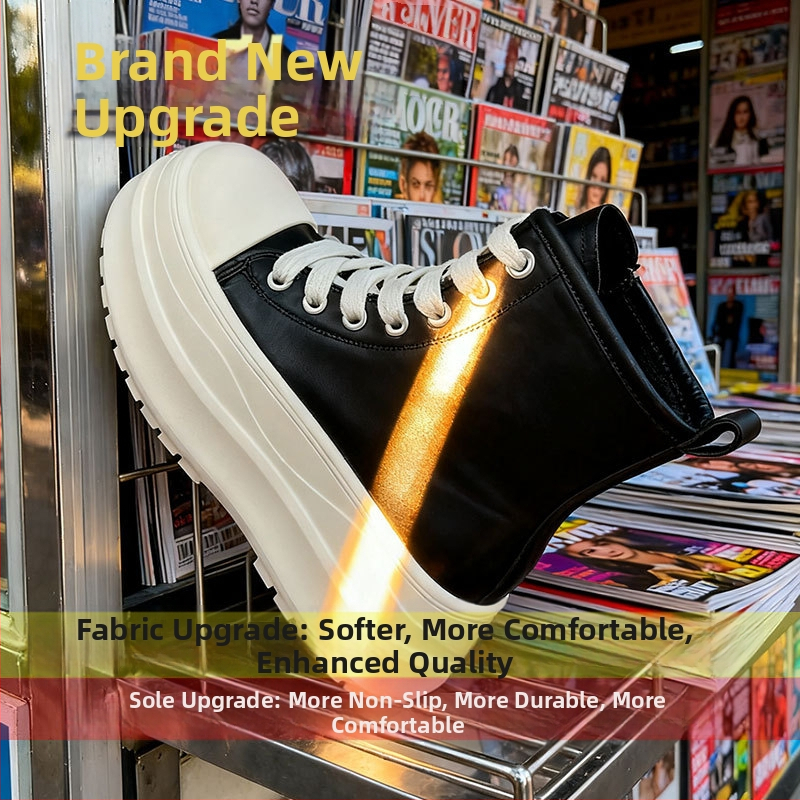 Augsti sieviešu sporta kurpes ar biezāku zoli, 2025. gada rudens, PU augšdaļa, gumijas zole, krustveida aizvērums, apaļa purns