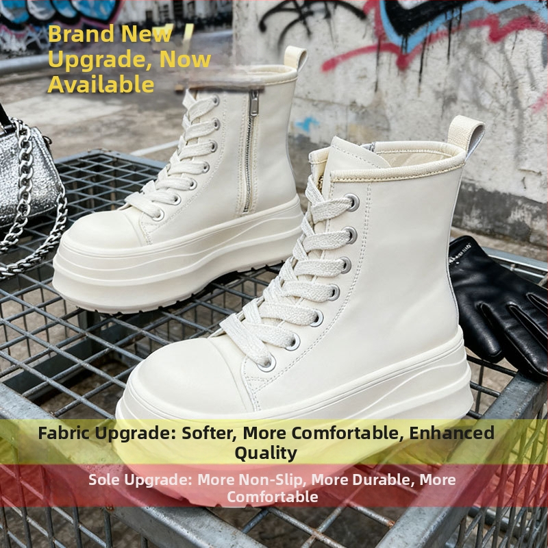 Augsti sieviešu sporta kurpes ar biezāku zoli, 2025. gada rudens, PU augšdaļa, gumijas zole, krustveida aizvērums, apaļa purns