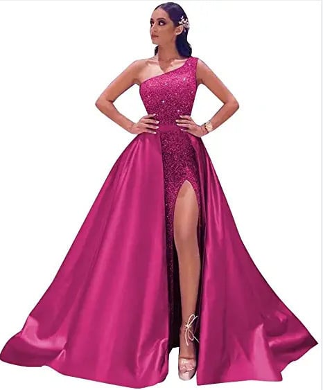 Večernja haljina bez naramenica, s prorezom i otvorenim leđima; tkanina: poliester s elastanom i regenerirana vlakna celuloze; batik postupak