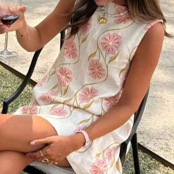 Naiste varrukateta kleit ümmarguse kaelusega, A-liini lõige, polüester ja elastaan, suvi 2025