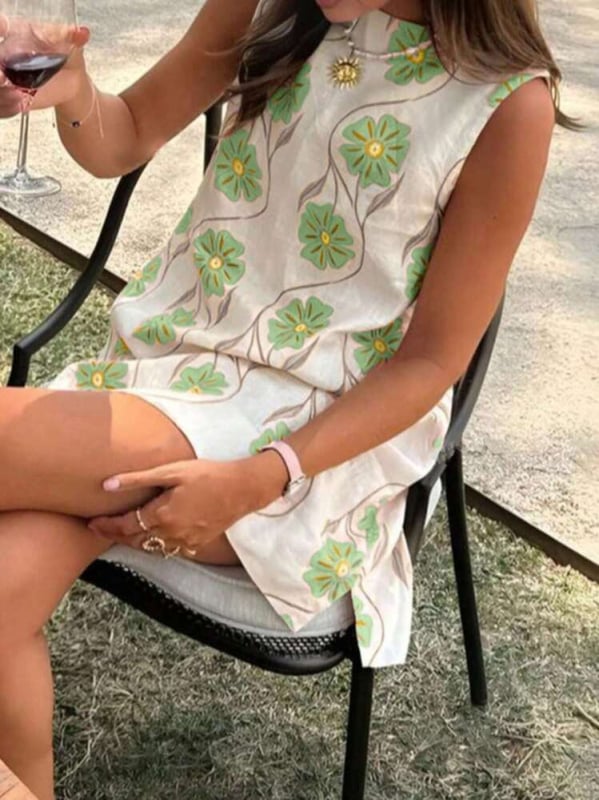 Naiste varrukateta kleit ümmarguse kaelusega, A-liini lõige, polüester ja elastaan, suvi 2025