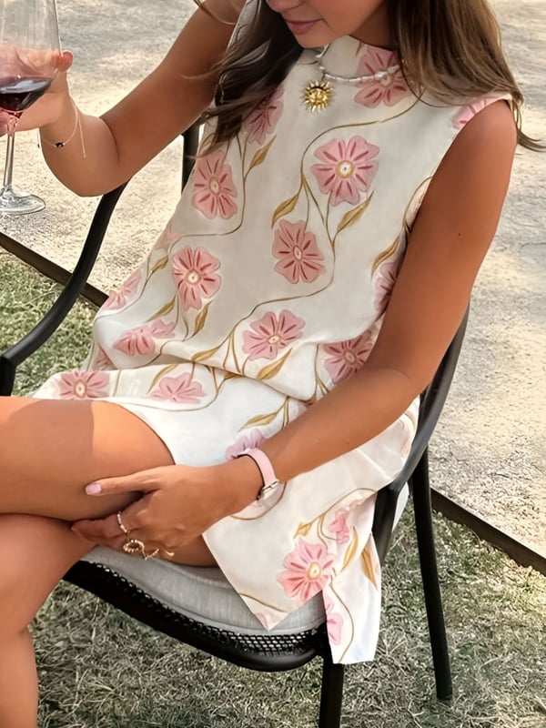 Naiste varrukateta kleit ümmarguse kaelusega, A-liini lõige, polüester ja elastaan, suvi 2025