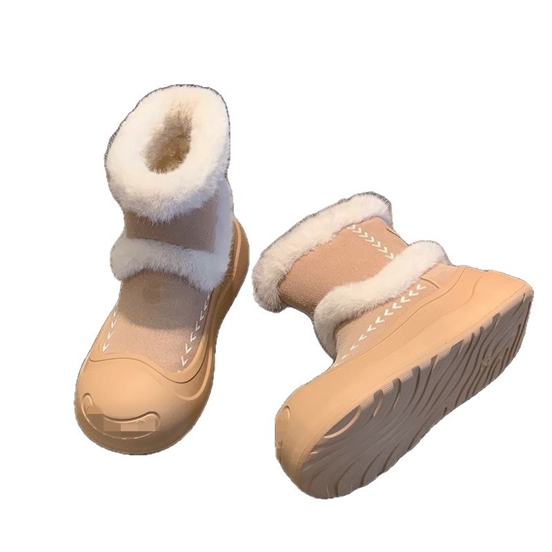 Дамски снегоботи до средата на подбедрицата с плюшена подплата, PU горна част, гумирана подметка и анти-плъзгане