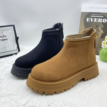 Жени Мартин ботуши за зима с дебел под, микрофибърна горна част, подплата с флийс, гумена подметка, заден цип