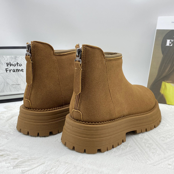 Жени Мартин ботуши за зима с дебел под, микрофибърна горна част, подплата с флийс, гумена подметка, заден цип