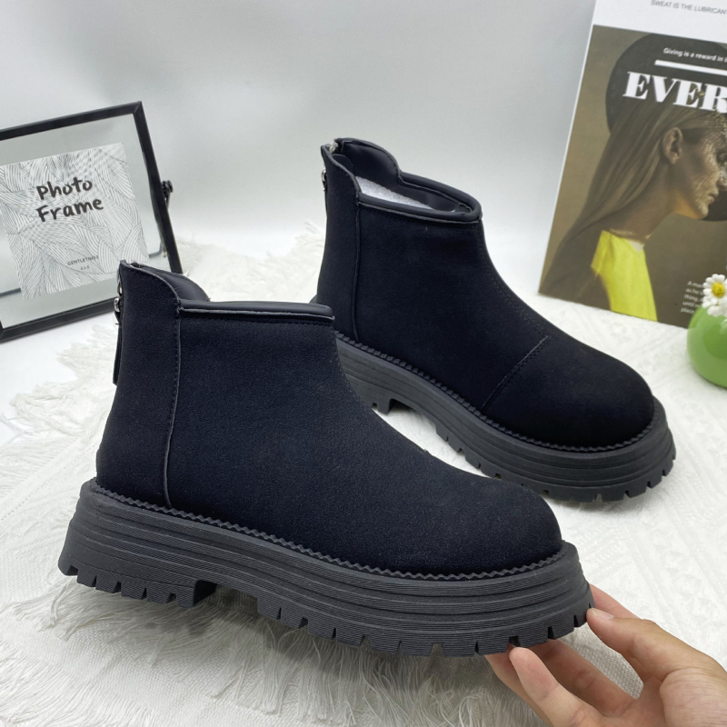 Жени Мартин ботуши за зима с дебел под, микрофибърна горна част, подплата с флийс, гумена подметка, заден цип