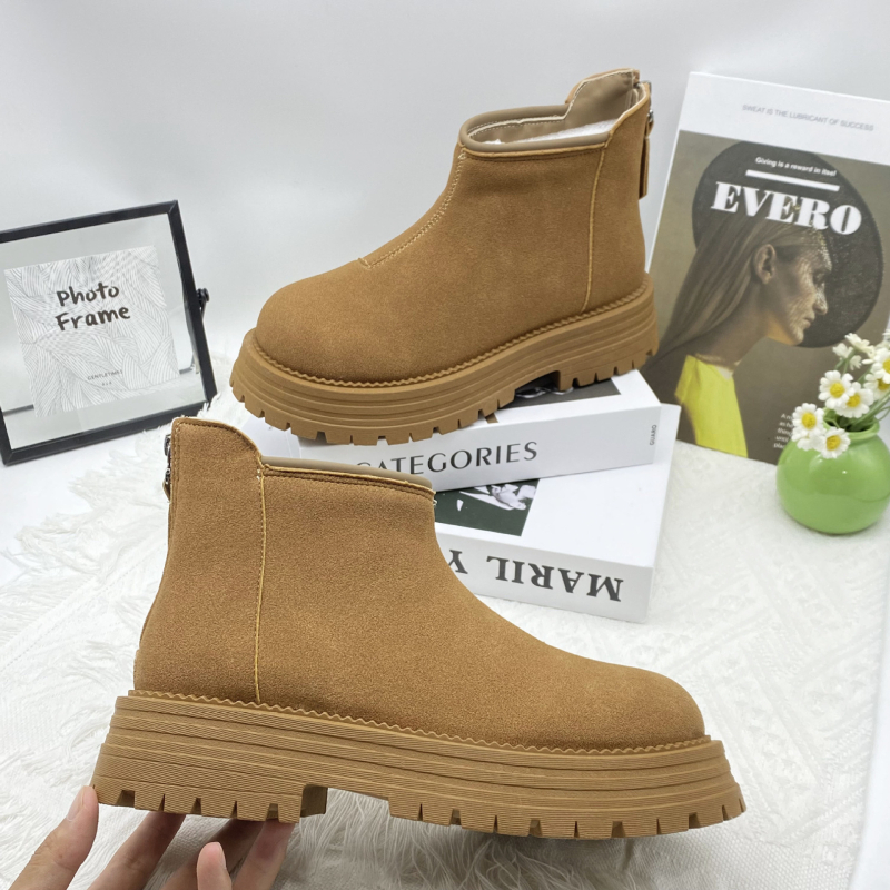 Жени Мартин ботуши за зима с дебел под, микрофибърна горна част, подплата с флийс, гумена подметка, заден цип