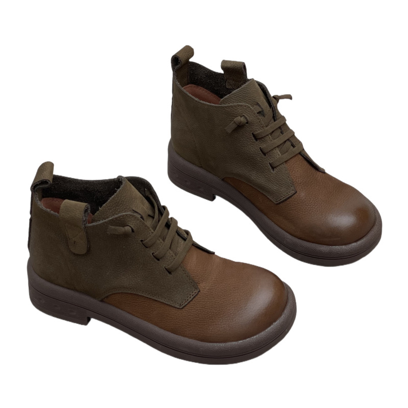 Стилни ботуши - първокласна говежда кожа, гума за подметка, нисък клин 1–3 см, средна дължина на ботуша, закопчаване с ластик