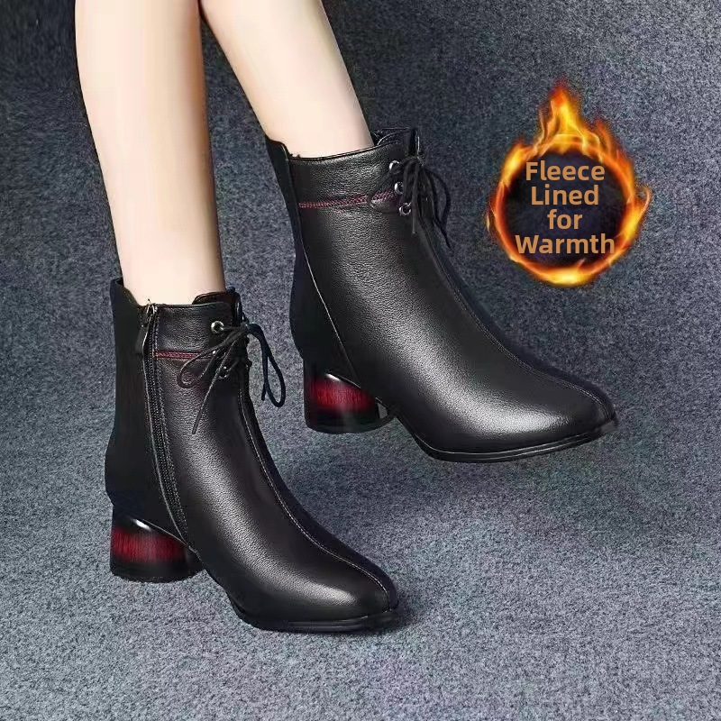 Naiste PU nahast saapad, fleece vooder, libisemiskindel kummijalus, ümmarguse ninaga, keskmise kõrgusega konts 3–5 cm, külg tõmblukk