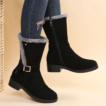 Naiste moe saapad — keskmise säärega, PU ülaosa, kummist tald, külg tõmblukk, ruudukujuline kand 3–5 cm