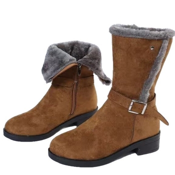 Naiste moe saapad — keskmise säärega, PU ülaosa, kummist tald, külg tõmblukk, ruudukujuline kand 3–5 cm