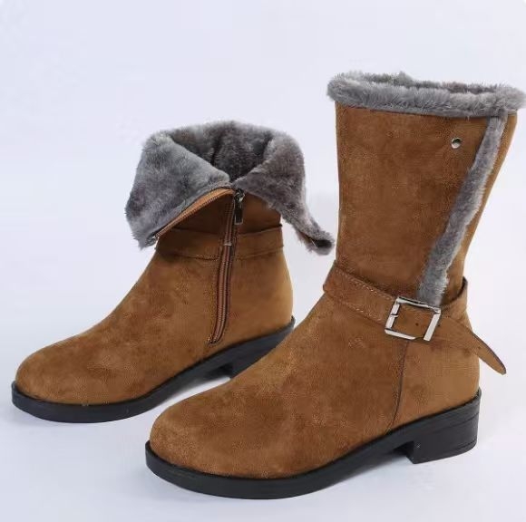 Naiste moe saapad — keskmise säärega, PU ülaosa, kummist tald, külg tõmblukk, ruudukujuline kand 3–5 cm