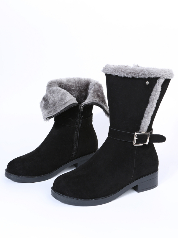 Naiste moe saapad — keskmise säärega, PU ülaosa, kummist tald, külg tõmblukk, ruudukujuline kand 3–5 cm