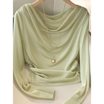 T-särk pikkade varrukatega, ruudukujulise ümmarguse kaelusega, akrilkangas, linnaline stiil, sügis 2024