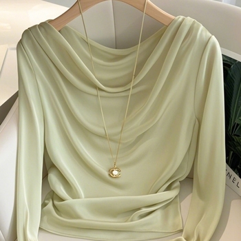 T-särk pikkade varrukatega, ruudukujulise ümmarguse kaelusega, akrilkangas, linnaline stiil, sügis 2024