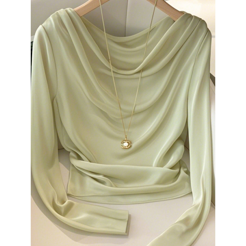 T-särk pikkade varrukatega, ruudukujulise ümmarguse kaelusega, akrilkangas, linnaline stiil, sügis 2024