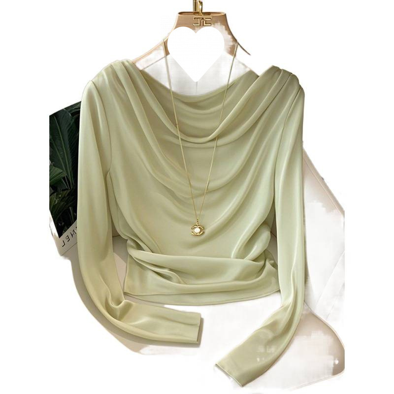 T-särk pikkade varrukatega, ruudukujulise ümmarguse kaelusega, akrilkangas, linnaline stiil, sügis 2024