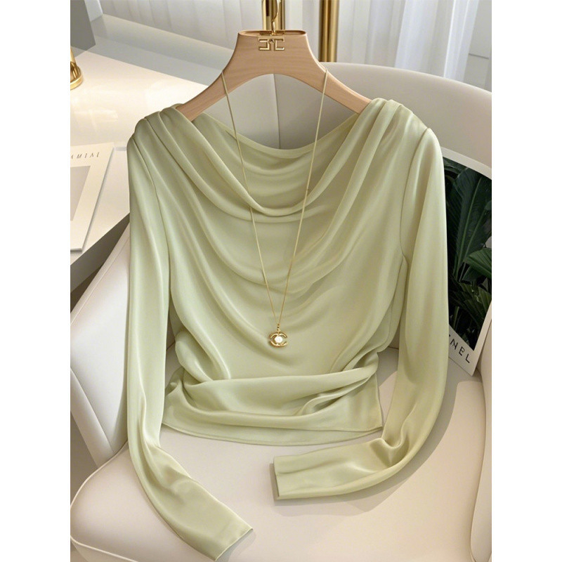 T-särk pikkade varrukatega, ruudukujulise ümmarguse kaelusega, akrilkangas, linnaline stiil, sügis 2024